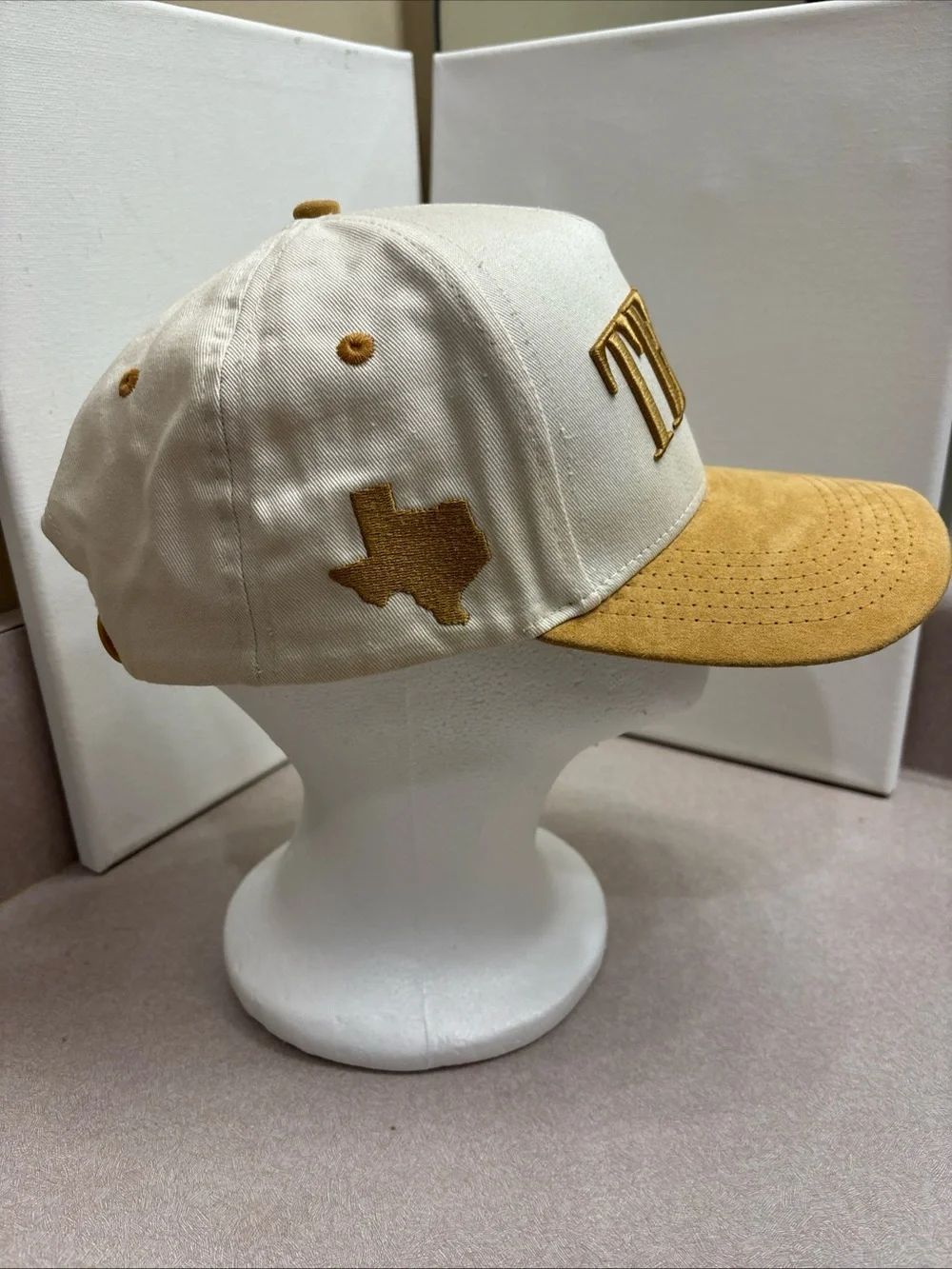 Texas Hondo Hat Co Snapback Cap Brown White Spell Out One Size Suede Bill
